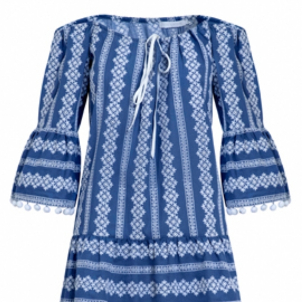 ANNE FONTAINE Paris Designer MILANI Off Shoulder Blue White Embroidered Eyelet L